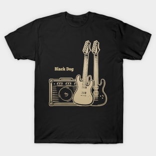 Black Dog Playing With Guitars T-Shirt